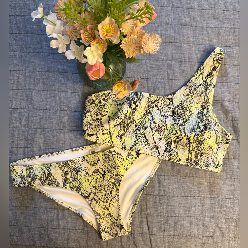 H&M Snakeskin One-Shoulder Bikini Set